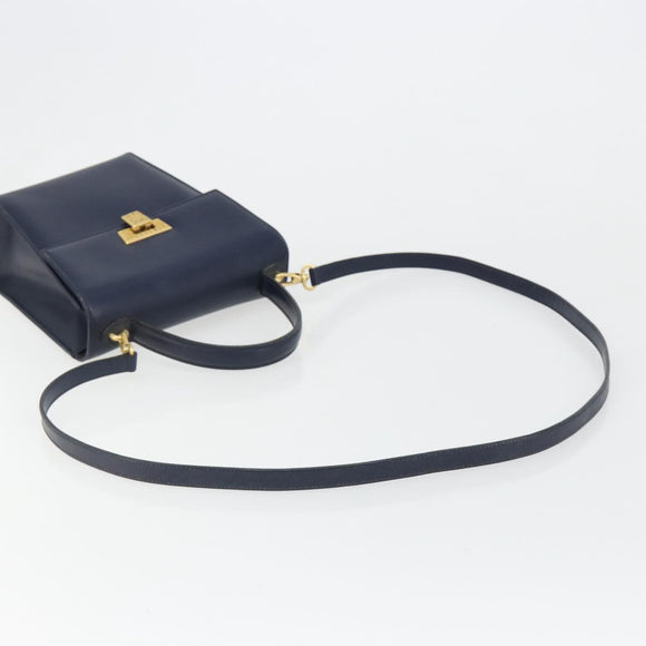 Christian Dior Shoulder Bag Leather 2way Blue Gold Auth 185936A