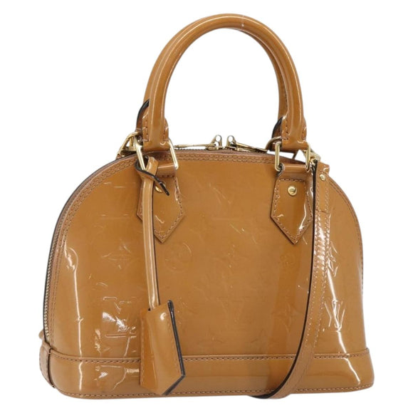 LOUIS VUITTON Monogram Vernis Alma BB Bag 2way Beige Poodle M91752 Auth 185938