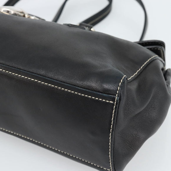 PRADA Hand Bag Leather Black Silver Auth 185946SAV