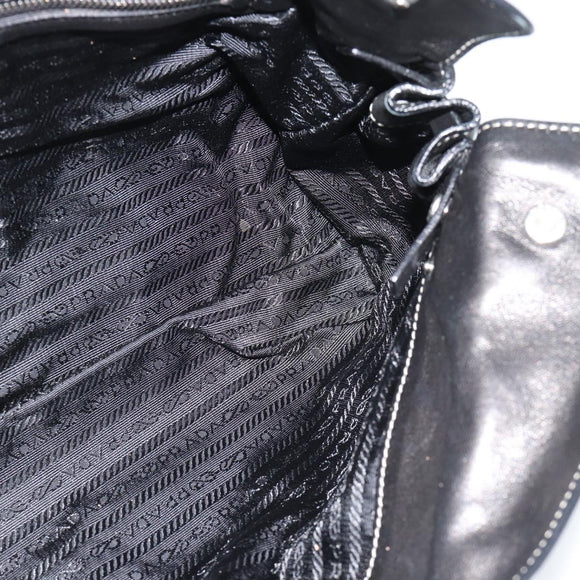 PRADA Hand Bag Leather Black Silver Auth 185946SAV