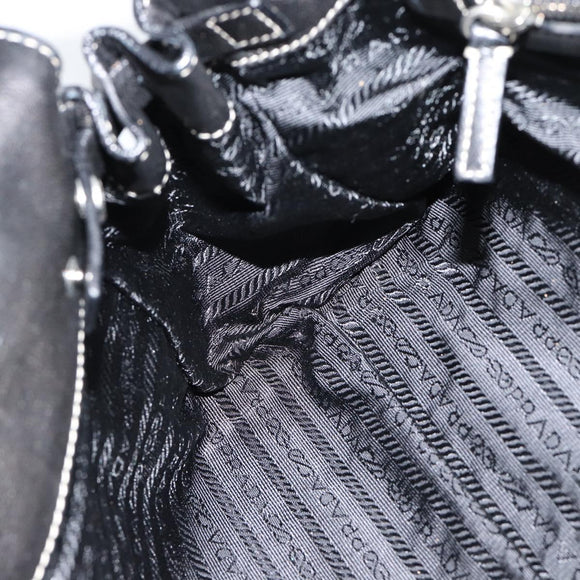 PRADA Hand Bag Leather Black Silver Auth 185946SAV