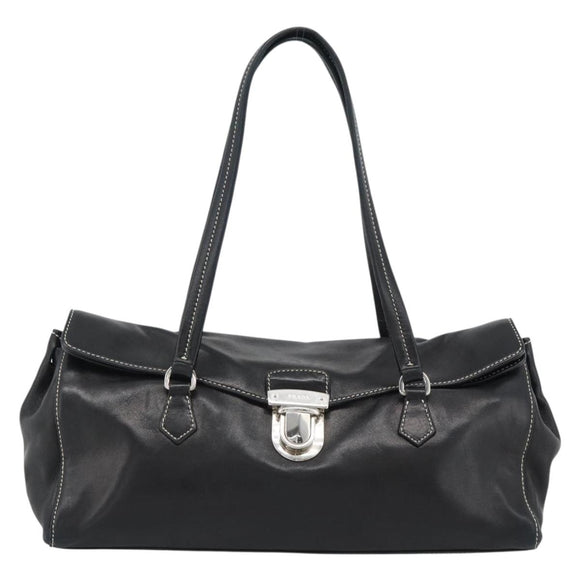 PRADA Hand Bag Leather Black Silver Auth 185946SAV