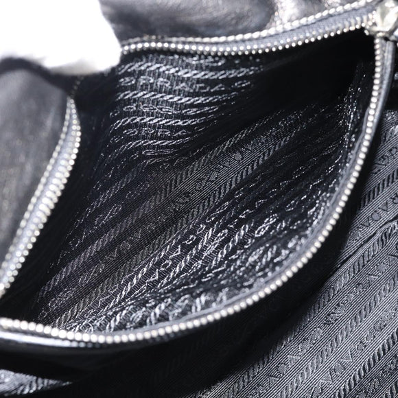 PRADA Hand Bag Leather Black Silver Auth 185946SAV