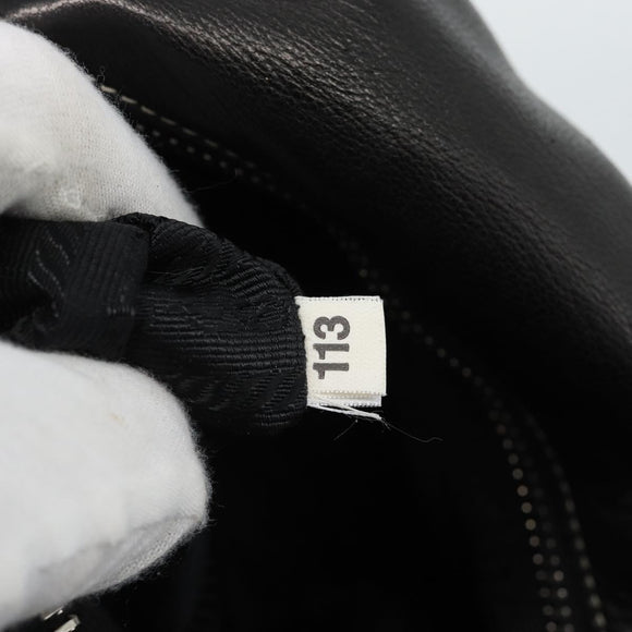 PRADA Hand Bag Leather Black Silver Auth 185946SAV