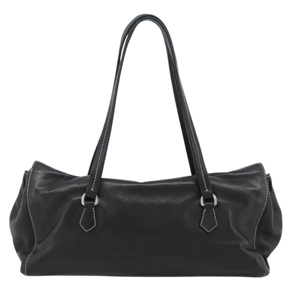 PRADA Hand Bag Leather Black Silver Auth 185946SAV