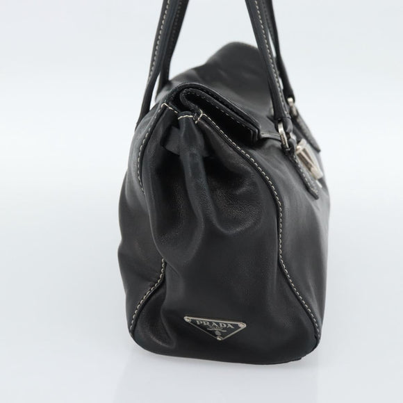 PRADA Hand Bag Leather Black Silver Auth 185946SAV