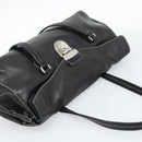 PRADA Hand Bag Leather Black Silver Auth 185946SAV-6