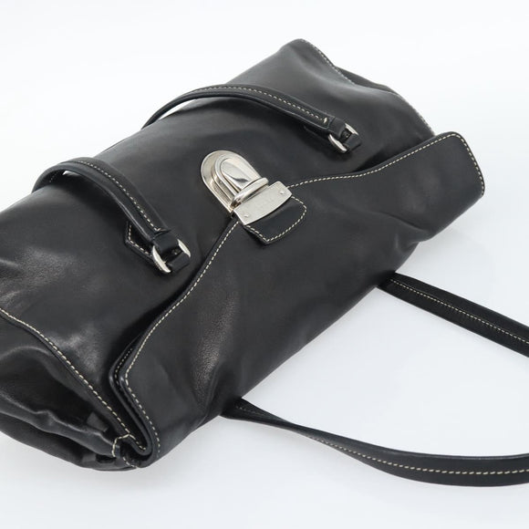 PRADA Hand Bag Leather Black Silver Auth 185946SAV