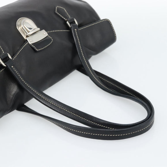 PRADA Hand Bag Leather Black Silver Auth 185946SAV
