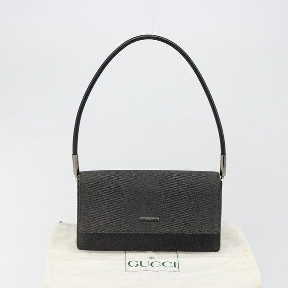 GUCCI Accessory Pouch Denim Black Silver 01235 Auth 185948A