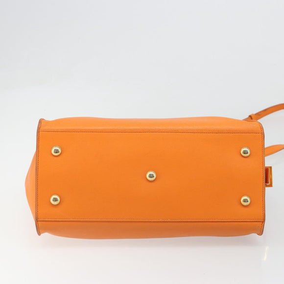 SAINT LAURENT Cabas Mini Hand Bag Leather 2way Orange Gold Auth 185950A