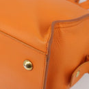 SAINT LAURENT Cabas Mini Hand Bag Leather 2way Orange Gold Auth 185950A-10