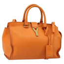 SAINT LAURENT Cabas Mini Hand Bag Leather 2way Orange Gold Auth 185950A-1