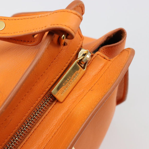 SAINT LAURENT Cabas Mini Hand Bag Leather 2way Orange Gold Auth 185950A