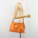 SAINT LAURENT Cabas Mini Hand Bag Leather 2way Orange Gold Auth 185950A-27