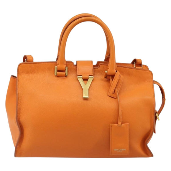 SAINT LAURENT Cabas Mini Hand Bag Leather 2way Orange Gold Auth 185950A