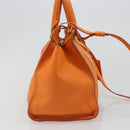SAINT LAURENT Cabas Mini Hand Bag Leather 2way Orange Gold Auth 185950A-4