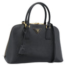 PRADA Hand Bag Saffiano leather 2way Black Gold Auth 185952SAM-1