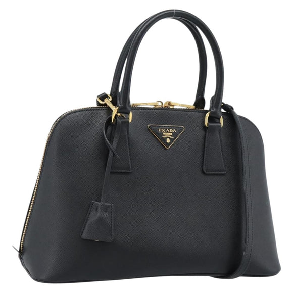PRADA Hand Bag Saffiano leather 2way Black Gold Auth 185952SAM