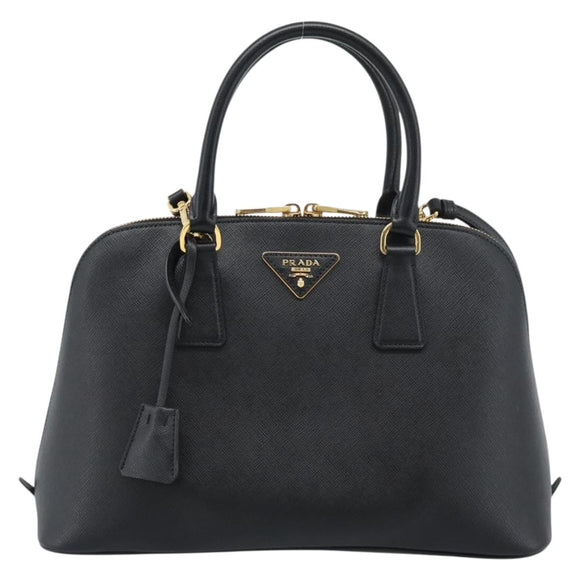 PRADA Hand Bag Saffiano leather 2way Black Gold Auth 185952SAM