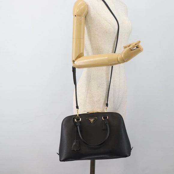 PRADA Hand Bag Saffiano leather 2way Black Gold Auth 185952SAM