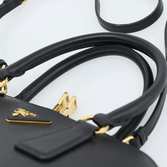 PRADA Hand Bag Saffiano leather 2way Black Gold Auth 185952SAM