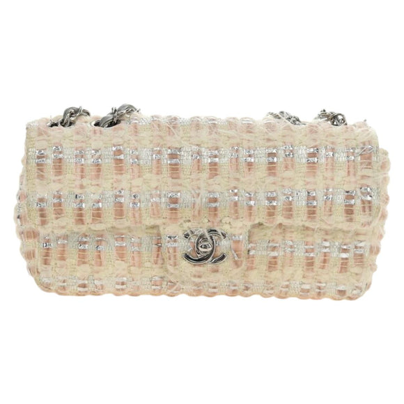 CHANEL Chain Matelasse 23 Shoulder Bag tweed Pink Silver CC Auth 185953SAM
