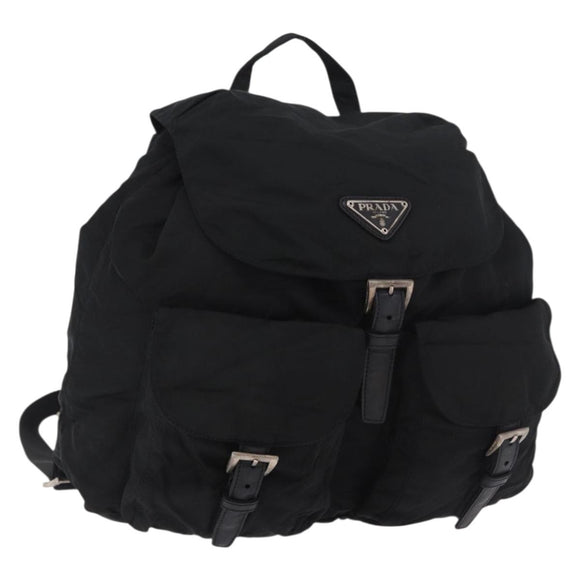 PRADA Backpack Nylon Black Silver Auth 185957