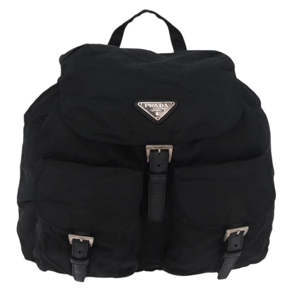 PRADA Backpack Nylon Black Silver Auth 185957