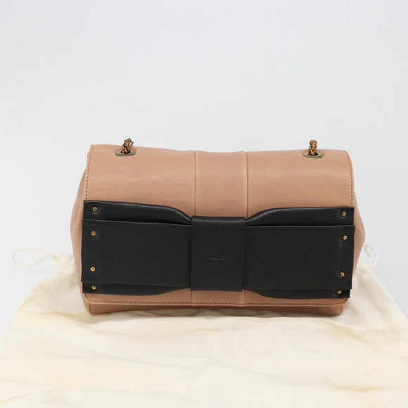 Chloe Chain June Shoulder Bag Leather Pink Gold Auth 185958A