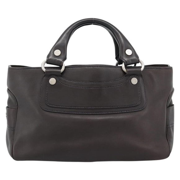 CELINE Boogie Bag Hand Bag Leather Dark Brown Auth 185959