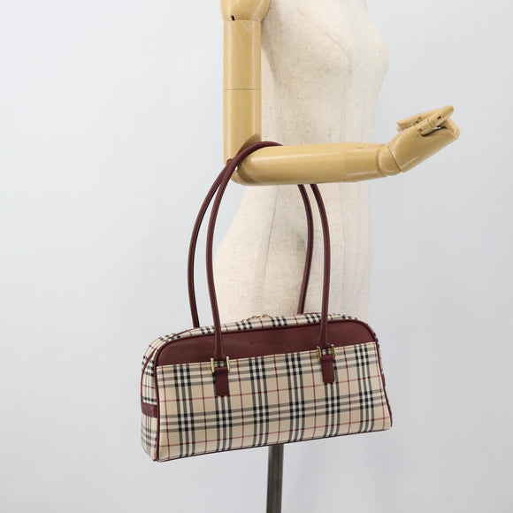 BURBERRY Nova Check Shoulder Bag Canvas Beige Gold Auth 185960SAV