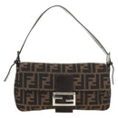 FENDI Zucca Canvas Mamma Baguette Shoulder Bag Black Brown Auth 185961SAM-13