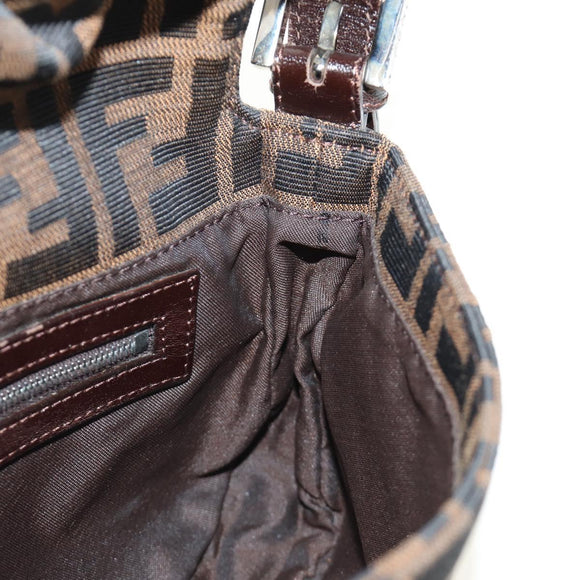 FENDI Zucca Canvas Mamma Baguette Shoulder Bag Black Brown Auth 185961SAM