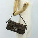 FENDI Zucca Canvas Mamma Baguette Shoulder Bag Black Brown Auth 185961SAM-27