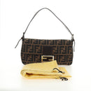 FENDI Zucca Canvas Mamma Baguette Shoulder Bag Black Brown Auth 185961SAM-12
