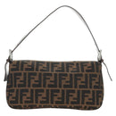 FENDI Zucca Canvas Mamma Baguette Shoulder Bag Black Brown Auth 185961SAM-2