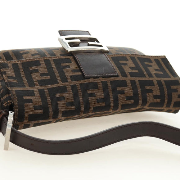 FENDI Zucca Canvas Mamma Baguette Shoulder Bag Black Brown Auth 185961SAM