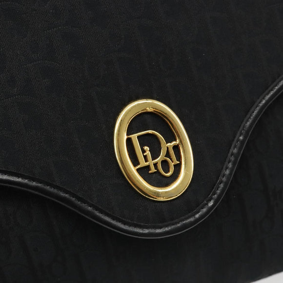 Christian Dior Trotter Canvas Chain Shoulder Bag Black Gold Auth 185963A