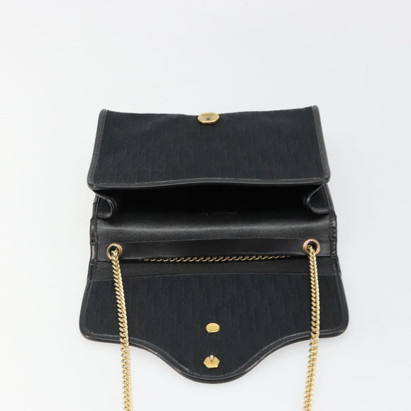 Christian Dior Trotter Canvas Chain Shoulder Bag Black Gold Auth 185963A