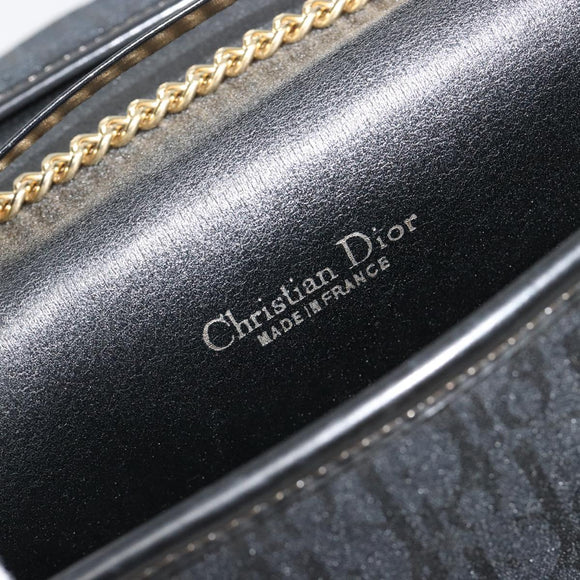 Christian Dior Trotter Canvas Chain Shoulder Bag Black Gold Auth 185963A