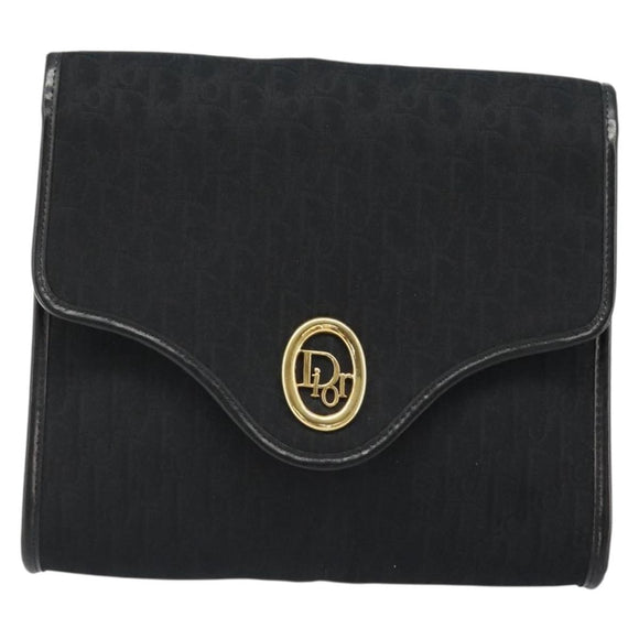 Christian Dior Trotter Canvas Chain Shoulder Bag Black Gold Auth 185963A