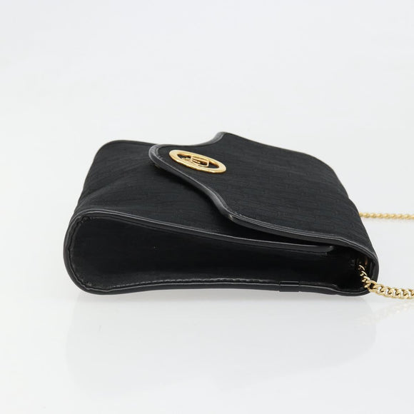 Christian Dior Trotter Canvas Chain Shoulder Bag Black Gold Auth 185963A
