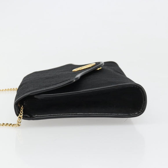 Christian Dior Trotter Canvas Chain Shoulder Bag Black Gold Auth 185963A