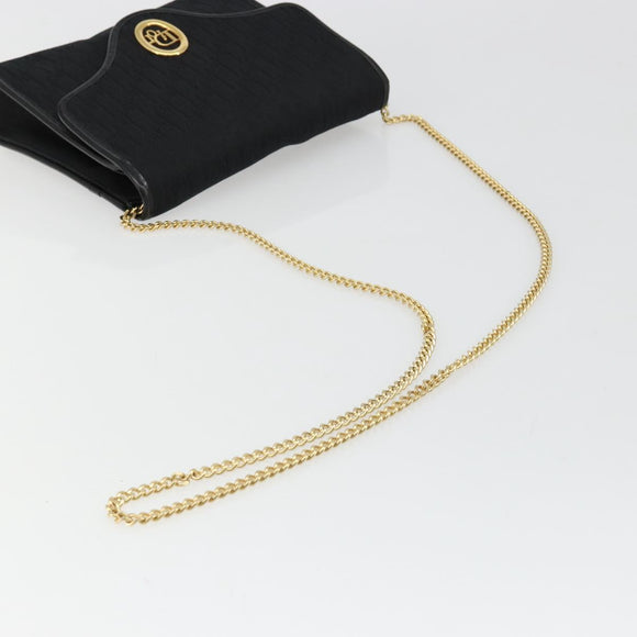 Christian Dior Trotter Canvas Chain Shoulder Bag Black Gold Auth 185963A