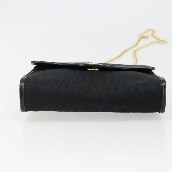Christian Dior Trotter Canvas Chain Shoulder Bag Black Gold Auth 185963A