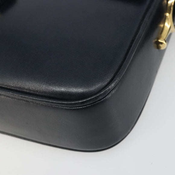 CELINE Shoulder Bag Leather Navy Gold Auth 185966A