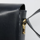 CELINE Shoulder Bag Leather Navy Gold Auth 185966A-10