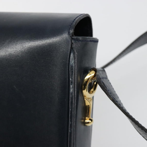 CELINE Shoulder Bag Leather Navy Gold Auth 185966A