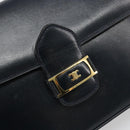 CELINE Shoulder Bag Leather Navy Gold Auth 185966A-17